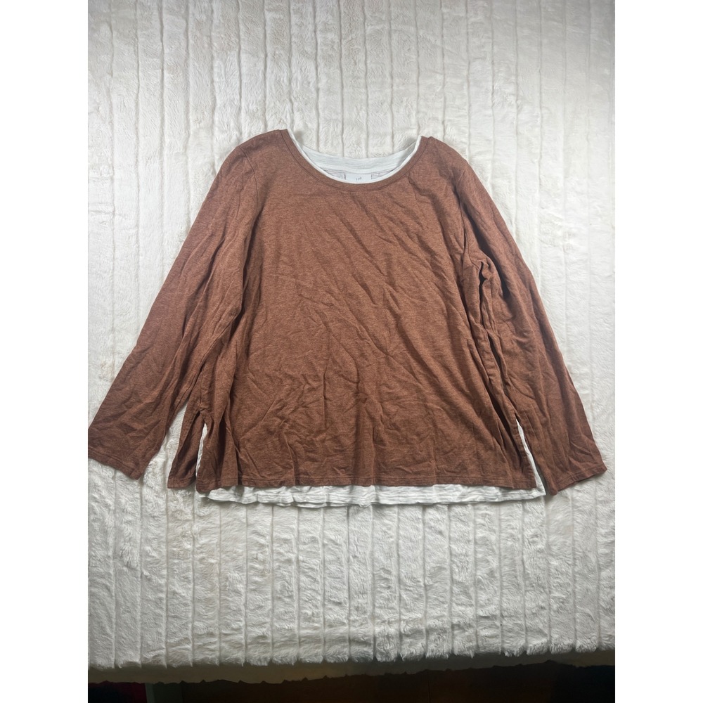 J. Jill Petite L Tencel Layered Long Sleeve Top Women's‎ Brown White